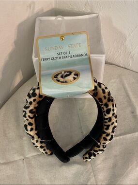 Sunday State Set of 2 Puffy Spa Headbands Leopard Print/Black NWT